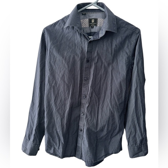 Steel & Jelly men's Small fitted button-down navy blue and polka dot print - Picture 1 of 12